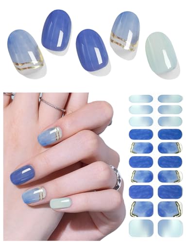 Goiern Semi Cured Gel Nail Strips (Blue Sea)-20 Pcs uv Nail Stickers | Gel Nail Sticker Work with UV Light | Salon Quality & Long-Lasting von Goiern