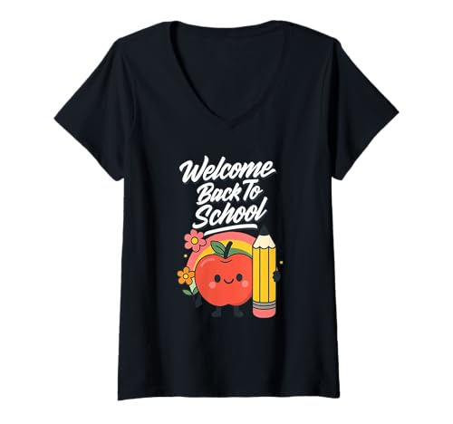 Damen Willkommen zurück in die Schule Wertschätzung für Apple and Pencil-Lehrer T-Shirt mit V-Ausschnitt Damen Willkommen zurück in die Schule Wertschätzung für Apple and Pencil-Lehrer T-Shirt mit V-Ausschnitt von Going Back To School Gifts and Tees