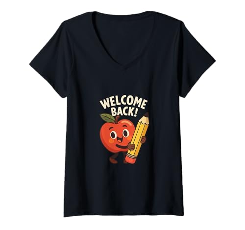 Damen Welcome Back to School Red Apple Pencil Teacher Appreciation T-Shirt mit V-Ausschnitt Damen Welcome Back to School Red Apple Pencil Teacher Appreciation T-Shirt mit V-Ausschnitt von Going Back To School