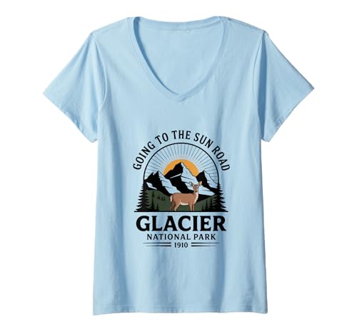 Damen Gehen Sie zum Sun Road Glacier Park Montana Retro T-Shirt mit V-Ausschnitt Damen Gehen Sie zum Sun Road Glacier Park Montana Retro T-Shirt mit V-Ausschnitt von Going To The Sun Road Glacier National Park Tee