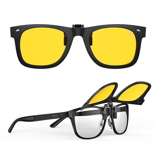 Goiteia Aufsteckbare Nachtsichtbrille zum Autofahren – Polarisierte Blendschutzbrille gegen entgegenkommende Scheinwerfer, modischer Rahmen zur Abdeckung der Brille – Hochklappbar von Goiteia