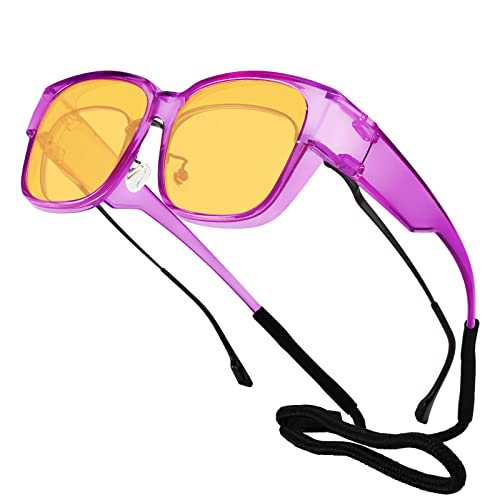 Goiteia Überdimensionale Nachtfahrüberbrillen für Frauen und Männer, effektiver Blendungsschutz vor entgegenkommenden Scheinwerfern, ultraleicht, polarisierter UV 400 Schutz (Lila Rahmen) von Goiteia