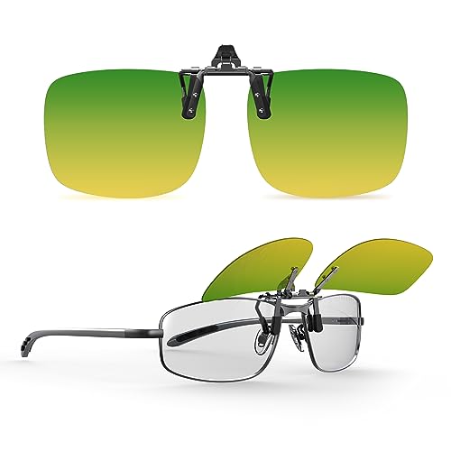 Goiteia Nachtsicht Clip-On Brille Autofahren, 2025 Upgrade 2-in-1 Verlaufs-Gläser für maximale Reduzierung von Scheinwerfer-Blendung, Einhand Flip-Up Funktion (60 * 47mm) von Goiteia