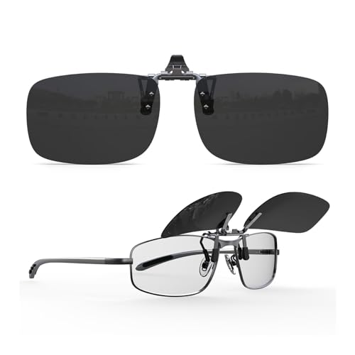 Goiteia Polarisierte Flip-up-Sonnenbrille mit Clip über verschreibungspflichtigen Brillen für Männer und Frauen, einfach an- und auszuziehen, einhändig, Schwarze superdunkle Cat.4-Gläser für von Goiteia