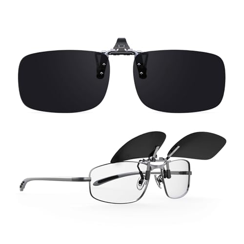 Goiteia Polarisierte Flip-up-Sonnenbrille mit Clip über verschreibungspflichtigen Brillen für Männer und Frauen, einfach an- und auszuziehen, einhändig, Schwarze superdunkle Cat.4-Gläser für von Goiteia