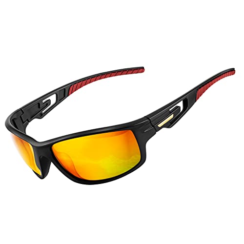 Goiteia Polarisierte Sonnenbrille Radsportbrille Herren Damen mit UV400 Schutz- Sportsonnenbrille zum Radfahren Autofahren Laufen Wandern Angeln Leichter TR90 Rahmen (Orange/Gespiegelt) von Goiteia