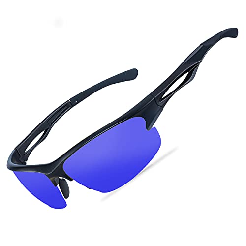 Goiteia Polarisierte Sonnenbrille Radsportbrille Herren Damen mit UV400 Schutz- Sportsonnenbrille zum Radfahren Autofahren Laufen Wandern Angeln Unzerbrechlicher Leichter TR90 Rahmen (Dunkelblau) von Goiteia