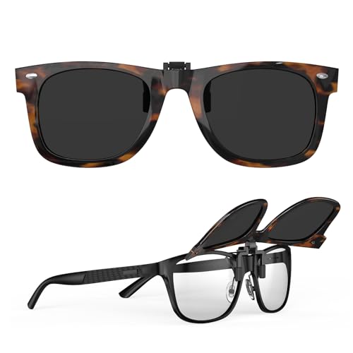 Goiteia Polarisierte Sonnenbrille zum Aufstecken über Korrekturbrillen für Damen und Herren – Retro-Rahmendesign zum Verbergen Ihrer Brille – Hochklappbar – UV400-Schutz von Goiteia