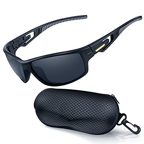 Goiteia Polarisierte Sonnenbrille Radsportbrille Herren Damen mit UV400 Schutz- Sportsonnenbrille zum Radfahren Autofahren Laufen Wandern Angeln Unzerbrechlicher Leichter TR90 Rahmen (Schwarz) von Goiteia