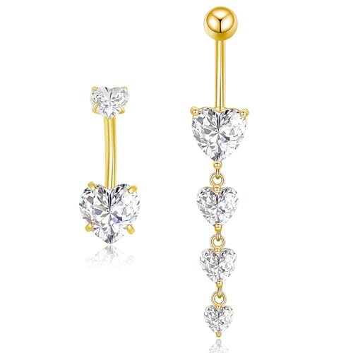 2er Bauchnabelpiercing Herz Gold 10mm Chirurgenstahl Anhänger Bauchpiercing Piercing Bauchnabel Ring Damen Frau von Gojewen