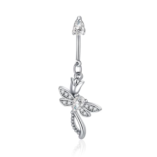 Gojewen 10mm Bauchnabelpiercing mit Anhänger Silber Bauchpiercing Libelle Chirurgenstahl Piercing Bauchnabel Damen von Gojewen