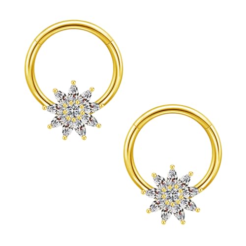 Gojewen 2er Brustwarzenpiercing Nippel Ring Barbell 14mm Chirurgenstahl Gold Brustpiercing Blume Piercing Brustwarze Schmuck Damen Frau von Gojewen