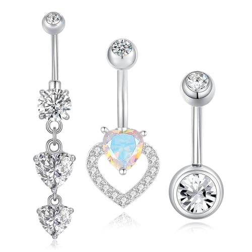 Gojewen 3stk Bauchnabelpiercing 10mm Silber Herz Anhänger Piercing Bauchnabel Bauchnabelpiercing Chirurgenstahl Damen Frau von Gojewen