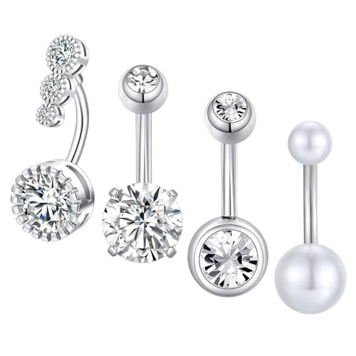 Gojewen 4stk Bauchnabelpiercing 10mm Chirurgenstahl Piercing Bauchnabel Bauchpiercing Schmuck Silber Damen von Gojewen