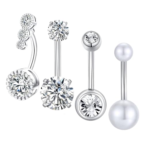 Gojewen 4stk Bauchnabelpiercing 12mm Chirurgenstahl Piercing Bauchnabel Bauchpiercing Schmuck Silber Damen von Gojewen