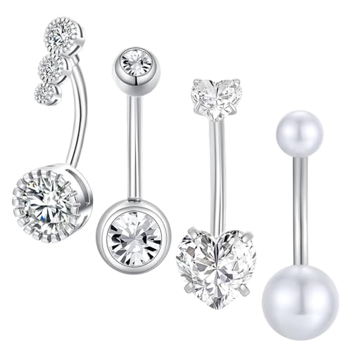 Gojewen 4stk Bauchnabelpiercing 14mm Chirurgenstahl Langes Piercing Bauchnabel Bauchpiercing Schmuck Silber Damen von Gojewen
