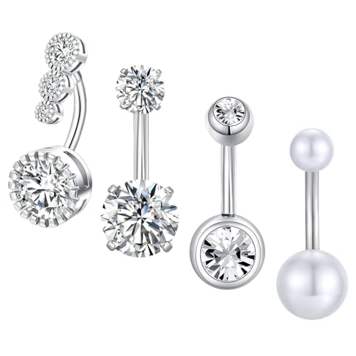 Gojewen 4stk Bauchnabelpiercing 8mm Chirurgenstahl Piercing Bauchnabel Bauchpiercing Schmuck Silber Damen von Gojewen