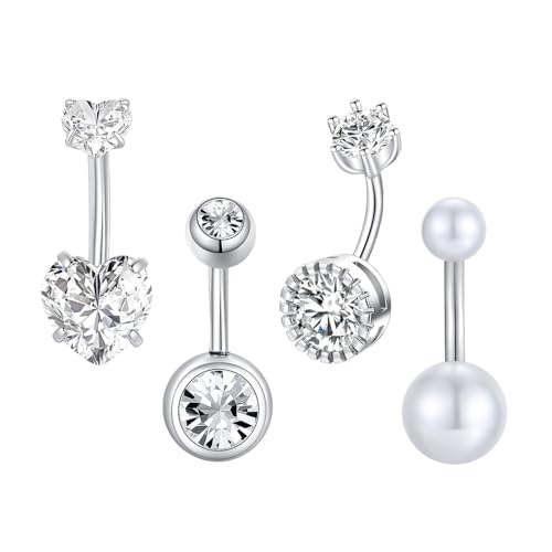 Gojewen 4stk Kurzes Bauchnabelpiercing 6mm Chirurgenstahl Piercing Bauchnabel Bauchpiercing Schmuck Silber Damen von Gojewen