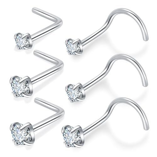 Gojewen 6stk Titan Nasenstecker 0,8mm Nasenpiercing Stecker L Spirale Silber Piercing Nase Stecker Schmuck Damen Herren von Gojewen