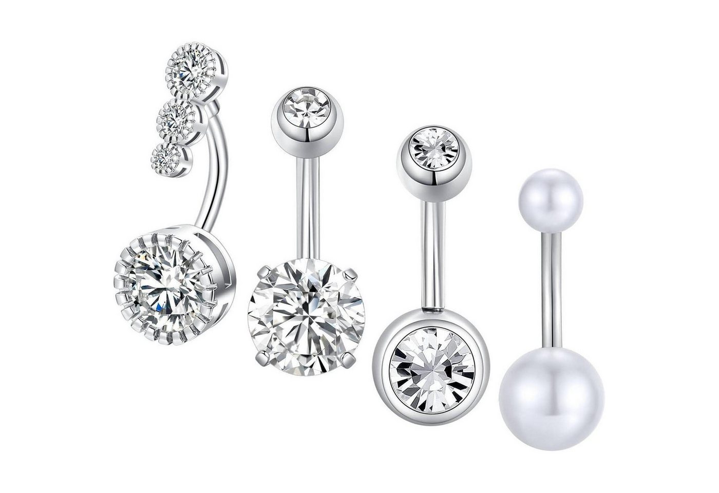 Gojewen Bauchnabelpiercing-Set 4stk Bauchnabelpiercing Set 6mm-14mm Chirurgenstahl Schmuck Silber von Gojewen