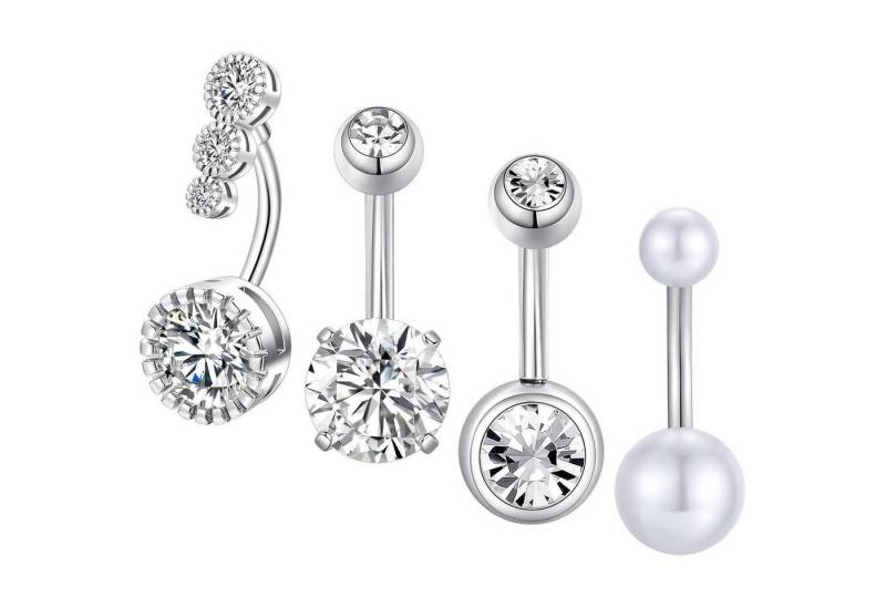 Gojewen Bauchnabelpiercing-Set 4stk Bauchnabelpiercing Set 6mm-14mm Chirurgenstahl Schmuck Silber von Gojewen