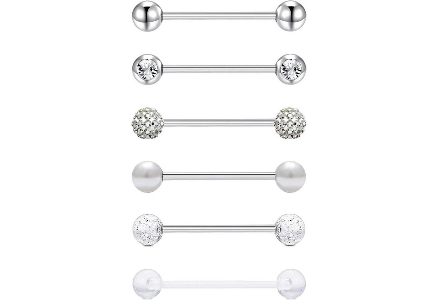 Gojewen Piercing-Set 6er Zungenpiercing Chirurgenstahl 16mm Stablänge 14G Kugeln Silber von Gojewen