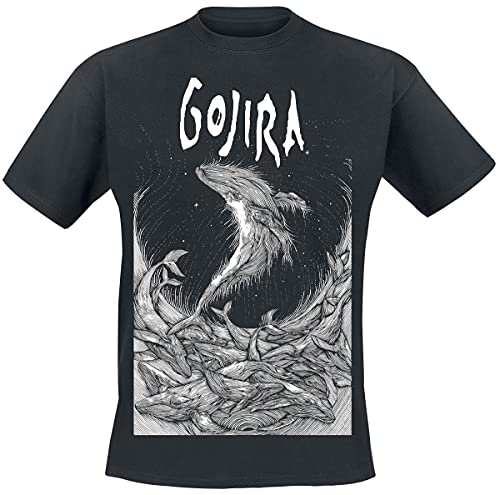 Gojira Woodblock Whales Männer T-Shirt schwarz L 100% Baumwolle (Bio-Baumwolle) Band-Merch, Bands von Gojira