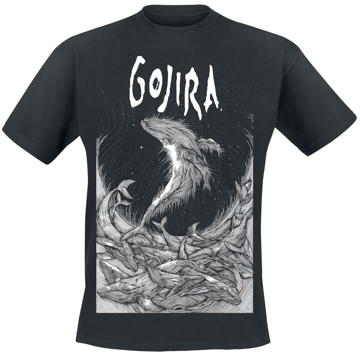 Gojira Woodblock Whales T-Shirt schwarz in M von Gojira