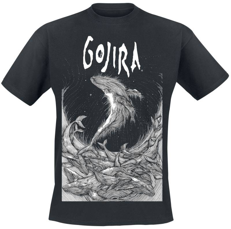 Gojira Woodblock Whales T-Shirt schwarz in XL von Gojira