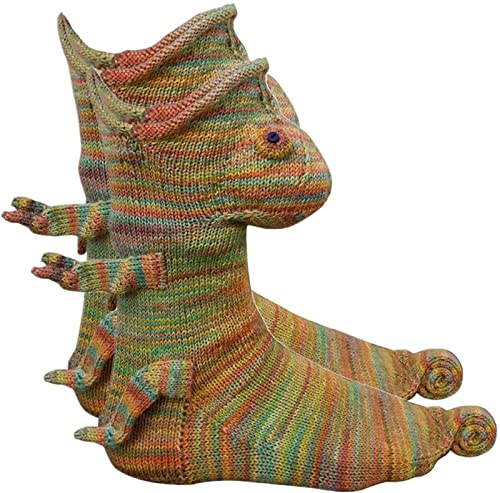 Gokame Krokodilsocken Stricken, Strick Krokodil Socken Strick Tier Socken Stricksocken Winter Warme Socken Dicker Strick Krokodil für Damen Socken (Chameleon Socks) von Gokame