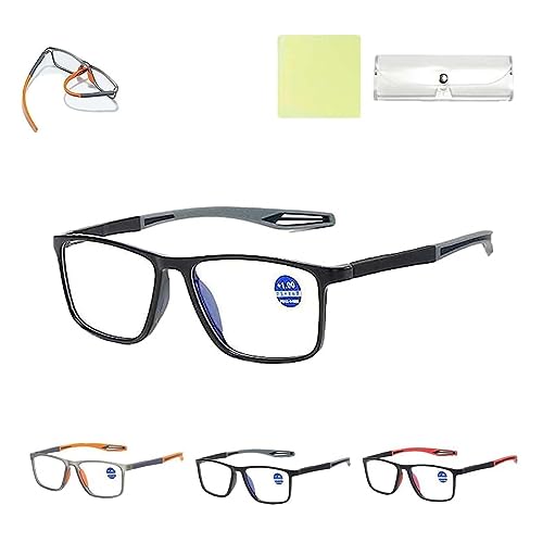 Manlykicks Sports Ultra-Light Anti-Blue Light Presbyopic Glasses, Dual Focus Anti Blue Light Reading Glasses, Fashion Comfortable Non-slip Reading Glasses for Women and Men (Black, 2) von Gokame
