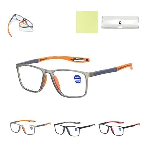 Manlykicks Sports Ultra-Light Anti-Blue Light Presbyopic Glasses, Dual Focus Anti Blue Light Reading Glasses, Fashion Comfortable Non-slip Reading Glasses for Women and Men (Orange, 3) von Gokame