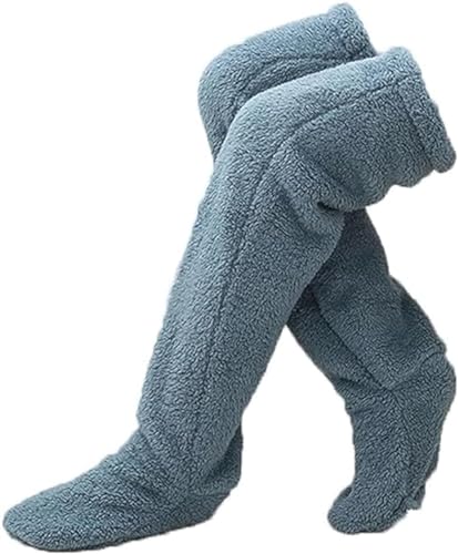 Teddy Legs Socks, Damen Plüsch Overknee Socken, Over Knee High Fuzzy Plush Slipper Stockings, Teddy Legs Socks Fleece Overknee Strümpfe Stulpen Damen Winter Warme Socken (Blue) von Gokame