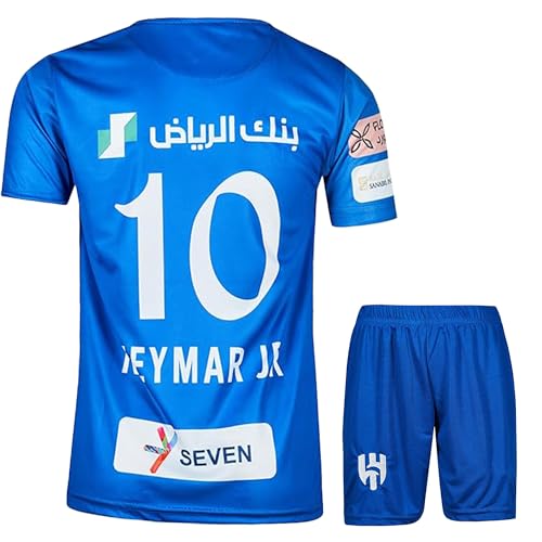 Gokaynex Neymar Jr. Al Hilal #10 Kinder Fußballtrikot Set, 2023/2024 Neue Saison, Kurzarm Trikot und Shorts für Sets, Sporttrikot, Fußball-Trainingstrikots (128,Weiß Blau) von Gokaynex