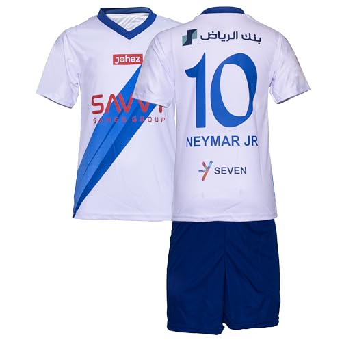 Gokaynex Neymar Jr. Al Hilal #10 Kinder Fußballtrikot Set, 2023/2024 Neue Saison, Kurzarm Trikot und Shorts für Unisex, Sporttrikot, Fußball-Trainingstrikots (176,Weiß Blau) von Gokaynex