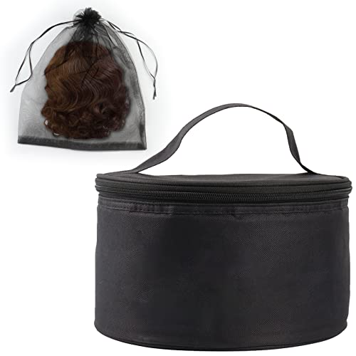 Perücken-Reiseetui, faltbar, runde Perückenbox, leicht und langlebig, Reise-Make-up-Tasche für Männer und Frauen, Schwarz Perücken-Reiseetui, faltbar, runde Perückenbox, leicht und langlebig, Reise-Make-up-Tasche für Männer und Frauen, Schwarz von Goklmn
