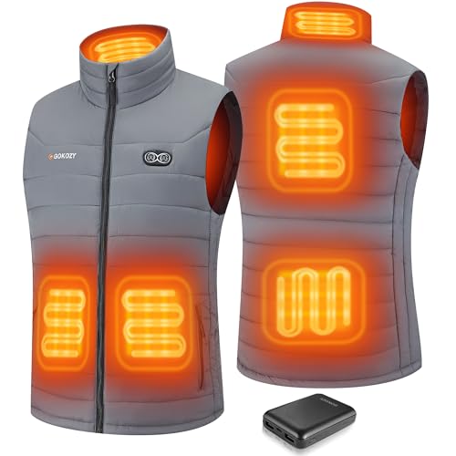 Gokozy Beheizbare Weste Herren mit 10000mAh Akkupack für 5 Heizzonen Beheizte Weste Dreistufige Einstellung für schnelles Aufheizen Intelligente elektrische leichte beheizte Gilet für Angeln Jagd-Grey von Gokozy