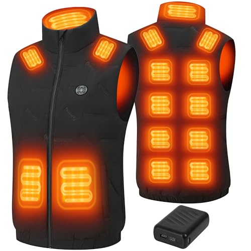 Gokozy Beheizbare Weste Herren mit 12 V 20000 mAh Powerbank PD Schnellladung Heizweste Herren mit 15 Heizzonen Beheizweste Jacke Geeignet zum Radfahren Angeln Skifahren von Gokozy