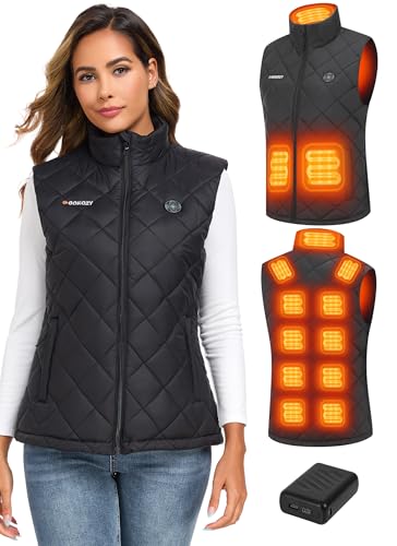 Gokozy Heizweste Damen mit 12V 20000mAh Powerbank 13 Heizzonen Beheizbare Weste mit 3 Einstellbar Temperatur,Wärmeweste Jacke Mit 5-in-1 intelligenter Schalter von Gokozy