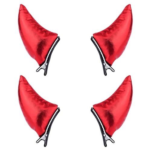 2 Paar Teufelshörner Haarspangen, Glitzer Rote Teufel Haarspangen Halloween Haarnadel Dämon Alligator Clips Dämon Hörner Haarnadel Kostüm für Frauen Halloween Party Maskerade Cosplay von Goktvai