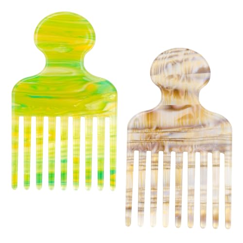 2stk Breitzahn-Haarpickkamm für Lockiges Haar, 12cm Glatter Entwirr und Hebekamm Stylingwerkzeug für Männer Frauen Dickes Langes Haar Knotenreduzierung Volumengebung (Grün, Braun) von Goktvai