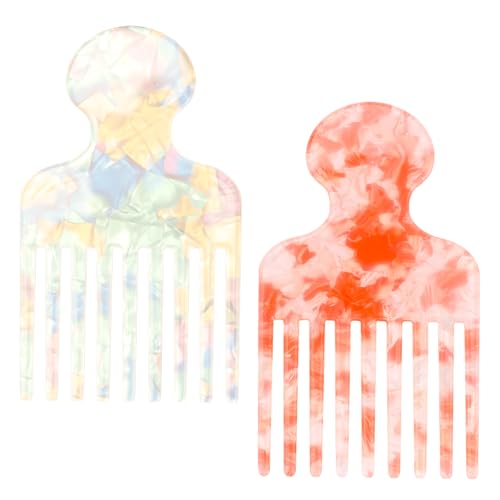 2stk Breitzahn-Haarpickkamm für Lockiges Haar, 12cm Glatter Entwirr und Hebekamm Stylingwerkzeug für Männer Frauen Dickes Langes Haar Knotenreduzierung Volumengebung (Rosa, Weiß) von Goktvai