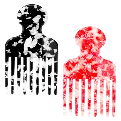 2stk Breitzahn-Haarpickkamm für Lockiges Haar, 12cm Glatter Entwirr und Hebekamm Stylingwerkzeug für Männer Frauen Dickes Langes Haar Knotenreduzierung Volumengebung (Schwarz Weiß, Rot) von Goktvai