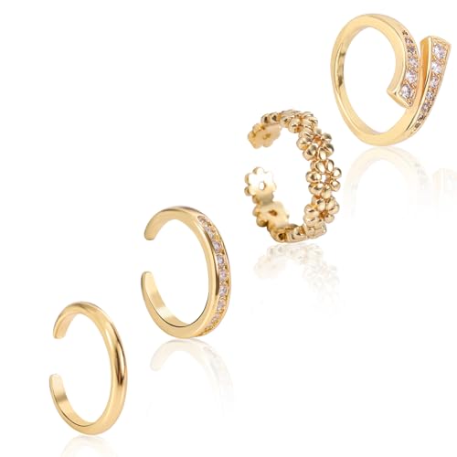 4 Stück Goldene Zehenringe für Damen, 4 Designs Verstellbare Offene Zehenringe Minimalistischer Stilvoller Fußschmuck den Sommerstrand als Modisches Geschenk für Damen von Goktvai