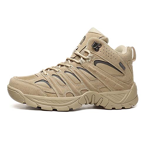 Gokzssoll Herren Mid Ultra Leicht Trekking & Wanderstiefel - Wasserdichte Wanderschuhe rutschfest Trainer Tactical Schuhe Herren Leichte Militär Stiefel rutschfeste, A10beige, 46 EU von Gokzssoll