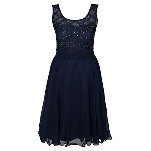 G.O.L. - Festliches Chiffon-Kleid mit Stola, Spitze und Perlen am Vorderteil, durchsichtige Träger, Mädchen, dunkelblau - 1371600db, Größe 158 von G.O.L.