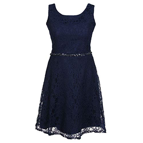 G.O.L. - Festliches Spitzenkleid mit Stola und Strass-Stein-Trimming an der Taille, Mädchen, dunkelblau - 1374500db, Größe 182 von Gol