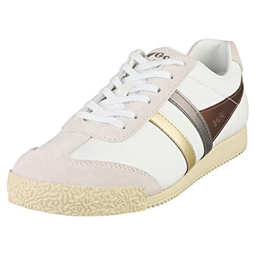 Gola Damen Harrier Leather Trident Sneaker, White/Bronze/Gold, 36 EU von Gola