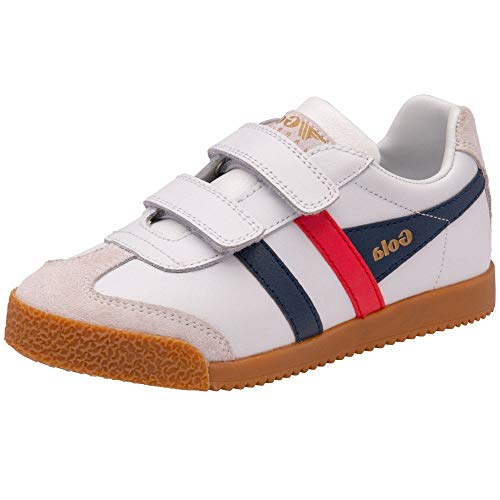 Gola Harrier Leather Velcro Sneaker Kind Weiss/Marine/Rot - 34 - Sneaker Low Shoes von Gola