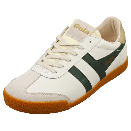 Gola Unisex Elan Leather Sneaker, White/Evergreen/Bone, 40.5 EU von Gola